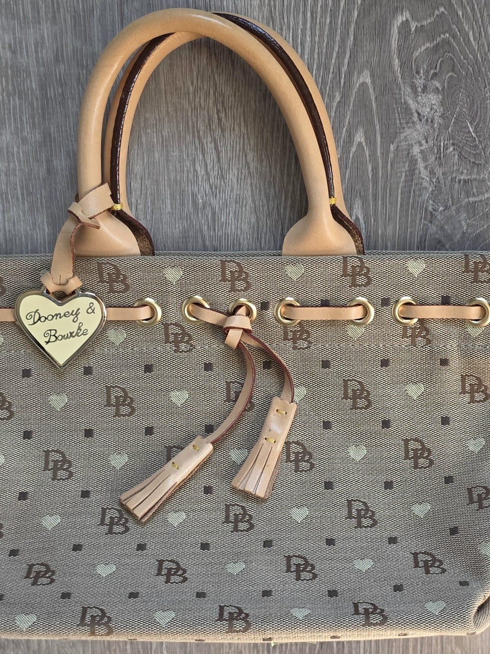 Dooney & Bourke Tan Signature Heart-Print Y2K Tote